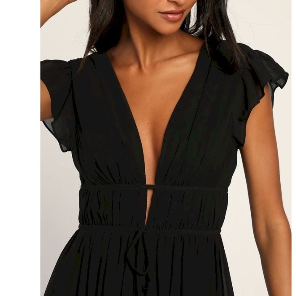 Lulus I'm All Yours Black Ruffled Maxi Dress Size Small New NWT - Picture 7 of 17